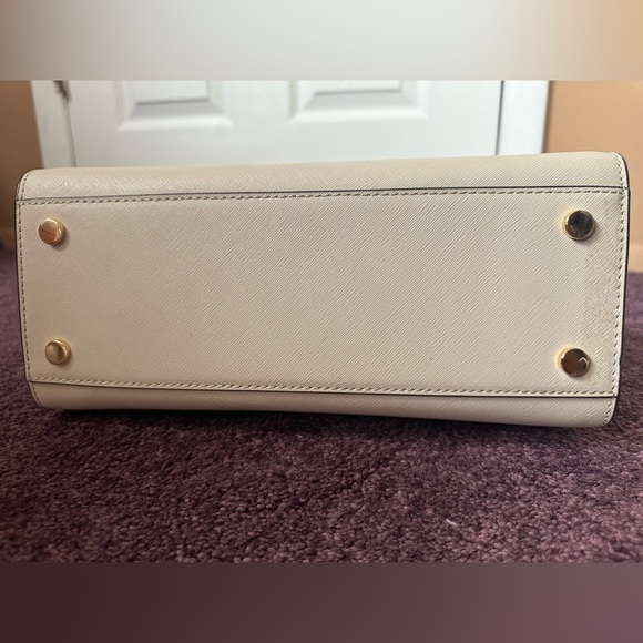 Michael Kors Carmen Small Saffiano Leather Belted Satchel Light Sand Beige - Picture 9 of 17